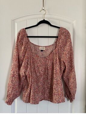 Boho Pintuck Floral Long Sleeve Blouse 100% Cotton XXL